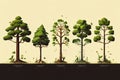 retro tree evolution a sequence showing a tree from sapling to f Royalty Free Stock Photo