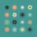 Retro trendy colors isolated detail geometrical pointy stars icons set design element on teal Royalty Free Stock Photo