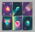 Retro trendy vector hipster posters, 3d card with crystals, abstract geometric shapes