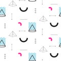 Retro triangles in 90s style seamless vector pattern.