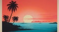 Retro Tropical Sunset Illustration: Atoll Inspired 1970s Color Blocking