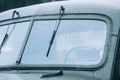 Retro truck. Cabin of an old car. Front window and roof close-up. Royalty Free Stock Photo