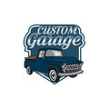 Retro truck logo template vector. Vintage truck emblem logo concept. Retro garage logo template