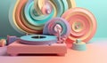 Retro tunes Colorful abstract record player on textured background Creating using generative AI tools Royalty Free Stock Photo