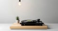 Retro Turntable Setup with Plant and Edison Bulb Royalty Free Stock Photo