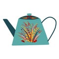 Retro turquoise tea pot with autumn leaves decor