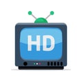 Retro tv with antenna and HD sign on the screen flat icon. Colorfull vector illustration in flat style