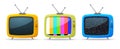 Retro tv cartoon background media. Orange yellow blue retro tv old vintage vector cute icon.