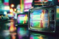 Retro TV Glitch Poster Ai illustration Royalty Free Stock Photo