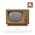 Retro TV in realistic style on white background. Old television tuner. Technologies of 60s. Vintage brown analog display Royalty Free Stock Photo