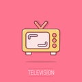 Retro tv screen vector icon in comic style. Old television cartoon illustration on isolated background. Tv display splash effect Royalty Free Stock Photo