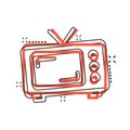 Retro tv screen vector icon in comic style. Old television cartoon illustration on white isolated background. Tv display splash Royalty Free Stock Photo