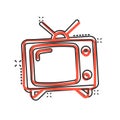 Retro tv screen vector icon in comic style. Old television cartoon illustration on white isolated background. Tv display splash Royalty Free Stock Photo