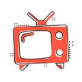 Retro tv screen vector icon in comic style. Old television cartoon illustration on white isolated background. Tv display splash Royalty Free Stock Photo