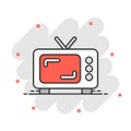 Retro tv screen vector icon in comic style. Old television cartoon illustration on white isolated background. Tv display splash Royalty Free Stock Photo