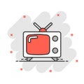 Retro tv screen vector icon in comic style. Old television cartoon illustration on white isolated background. Tv display splash Royalty Free Stock Photo