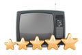 Retro TV set with five golden stars. 3D rendering Royalty Free Stock Photo