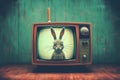 A retro TV set with rabbit ears, focusing on the grainy screen and the aesthetic of old technology Royalty Free Stock Photo