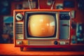 A retro TV set with rabbit ears, focusing on the grainy screen and the aesthetic of old technology Royalty Free Stock Photo