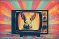 A retro TV set with rabbit ears, focusing on the grainy screen and the aesthetic of old technology Royalty Free Stock Photo