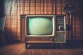 A retro TV set with rabbit ears, focusing on the grainy screen and the aesthetic of old technology Royalty Free Stock Photo