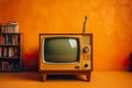 A retro TV set with rabbit ears, focusing on the grainy screen and the aesthetic of old technology Royalty Free Stock Photo