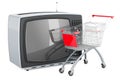 Retro TV set with shopping cart. 3D rendering Royalty Free Stock Photo