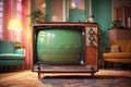 retro tv television at retro room background Royalty Free Stock Photo