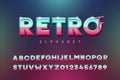 Retro TV vector alphabet. Modern font with blue, green and pink color. Metallic chrome effect with color gradient. Gaming, music