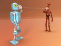 Retro two robots talking on tin can phones. 3d render