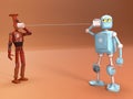 Retro two robots talking on tin can phones. 3d render