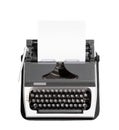 Retro typewriter with empty page. Isolated on white