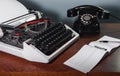 retro typewriter, old telephone, checkbook, ink pen - still life Royalty Free Stock Photo