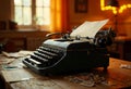 Retro Typewriter Scene with Scattered Letters and Soft Focus