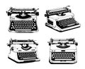 Retro typewriters set sketch drawn in hand drawn graphic style Vector illustration Royalty Free Stock Photo