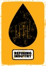 Retro typographic grunge Oil refining industry poster. Vector illustration.