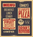 Retro typographic restaurant menu design. Vector illustration. Background grunge effect in separate layer.