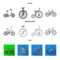 Retro, unicycle and other kinds.Different bicycles set collection icons in black, flat, monochrome style vector symbol Royalty Free Stock Photo