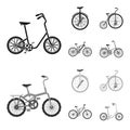 Retro, unicycle and other kinds.Different bicycles set collection icons in black,monochrome style vector symbol stock Royalty Free Stock Photo