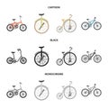 Retro, unicycle and other kinds.Different bicycles set collection icons in cartoon,black,monochrome style vector symbol Royalty Free Stock Photo