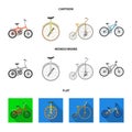 Retro, unicycle and other kinds.Different bicycles set collection icons in cartoon,flat,monochrome style vector symbol Royalty Free Stock Photo