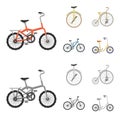 Retro, unicycle and other kinds.Different bicycles set collection icons in cartoon,monochrome style vector symbol stock Royalty Free Stock Photo