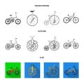 Retro, unicycle and other kinds.Different bicycles set collection icons in flat,outline,monochrome style vector symbol Royalty Free Stock Photo