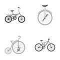 Retro, unicycle and other kinds.Different bicycles set collection icons in monochrome style vector symbol stock Royalty Free Stock Photo