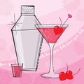 Retro Valentine Cocktail with Shaker, Shots and Lettering