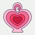 Retro Valentine Day icon bottle of perfume heart shape. Love symbol in the fashionable pop line art style. The perfume