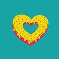 Retro Valentine Day icon donut heart of heart shape. Love symbol in the fashionable pop line art style. Vector