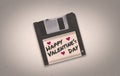 A retro Valentine`s Day themed old black aged floppy disk illustration background with copy space