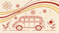 Retro Van with Abstract Floral Background, vector design Generative AI Royalty Free Stock Photo