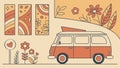 Retro Van with Abstract Flowing Landscape, vector design Generative AI Royalty Free Stock Photo